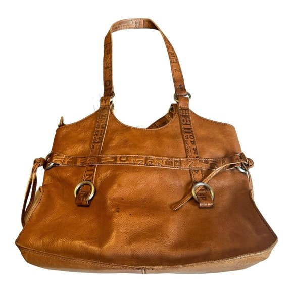 Nannini Leather Shoulder Bag Embossed Leather Chunky Silver Colored Accent Retro - Picture 5 of 7